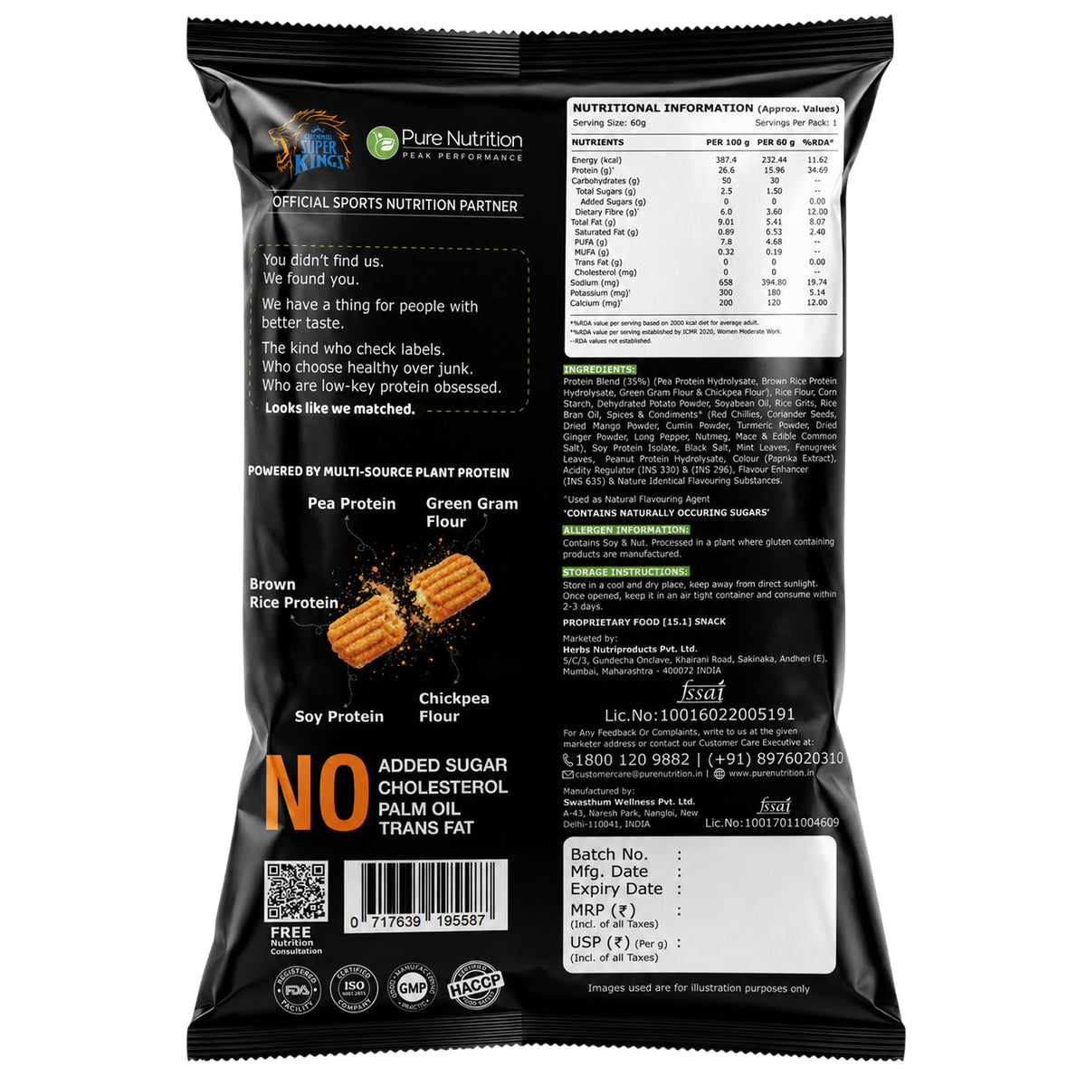 Pure Nutrition Protein Chips Indian Masala 60g | High Protein Snack | Crunchy & Tasty