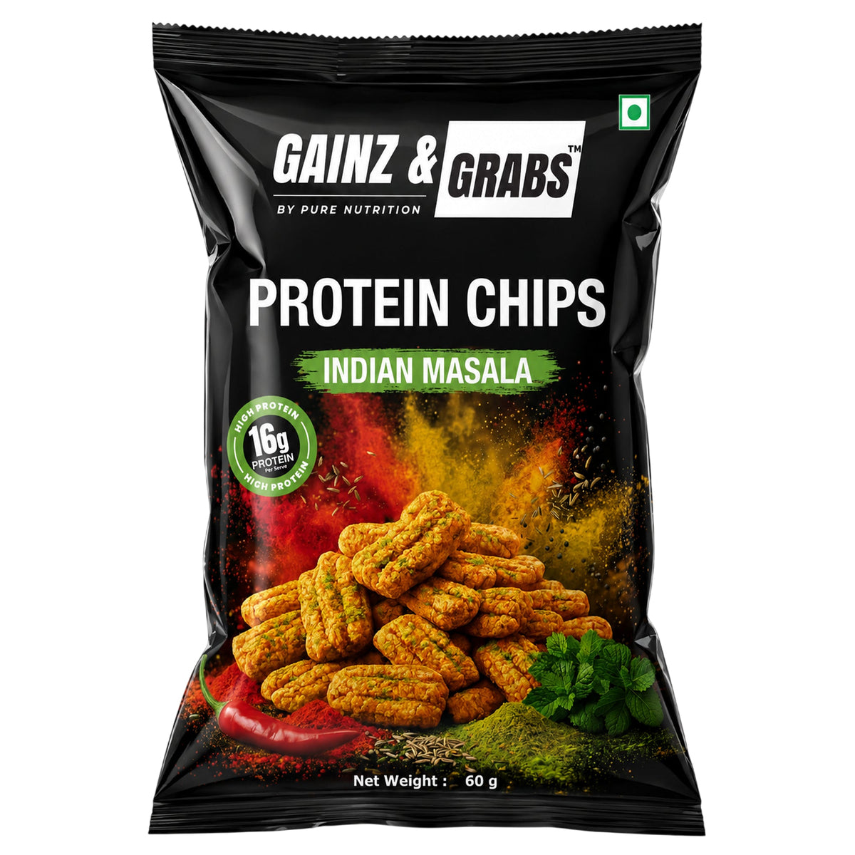 Pure Nutrition Protein Chips Indian Masala 60g | High Protein Snack | Crunchy & Tasty