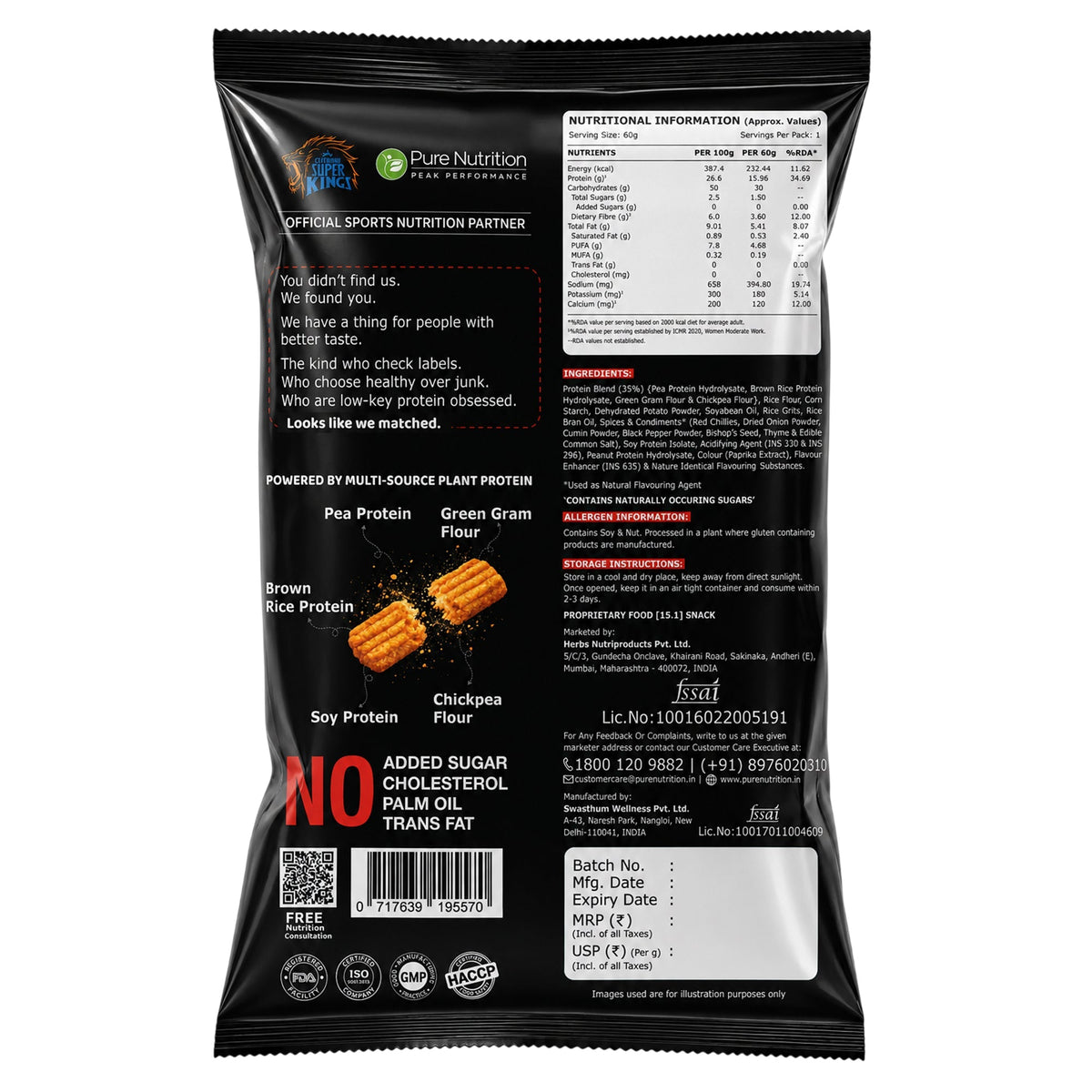 Pure Nutrition Protein Chips Peri Peri 60g | High Protein Snack | Crunchy & Tasty