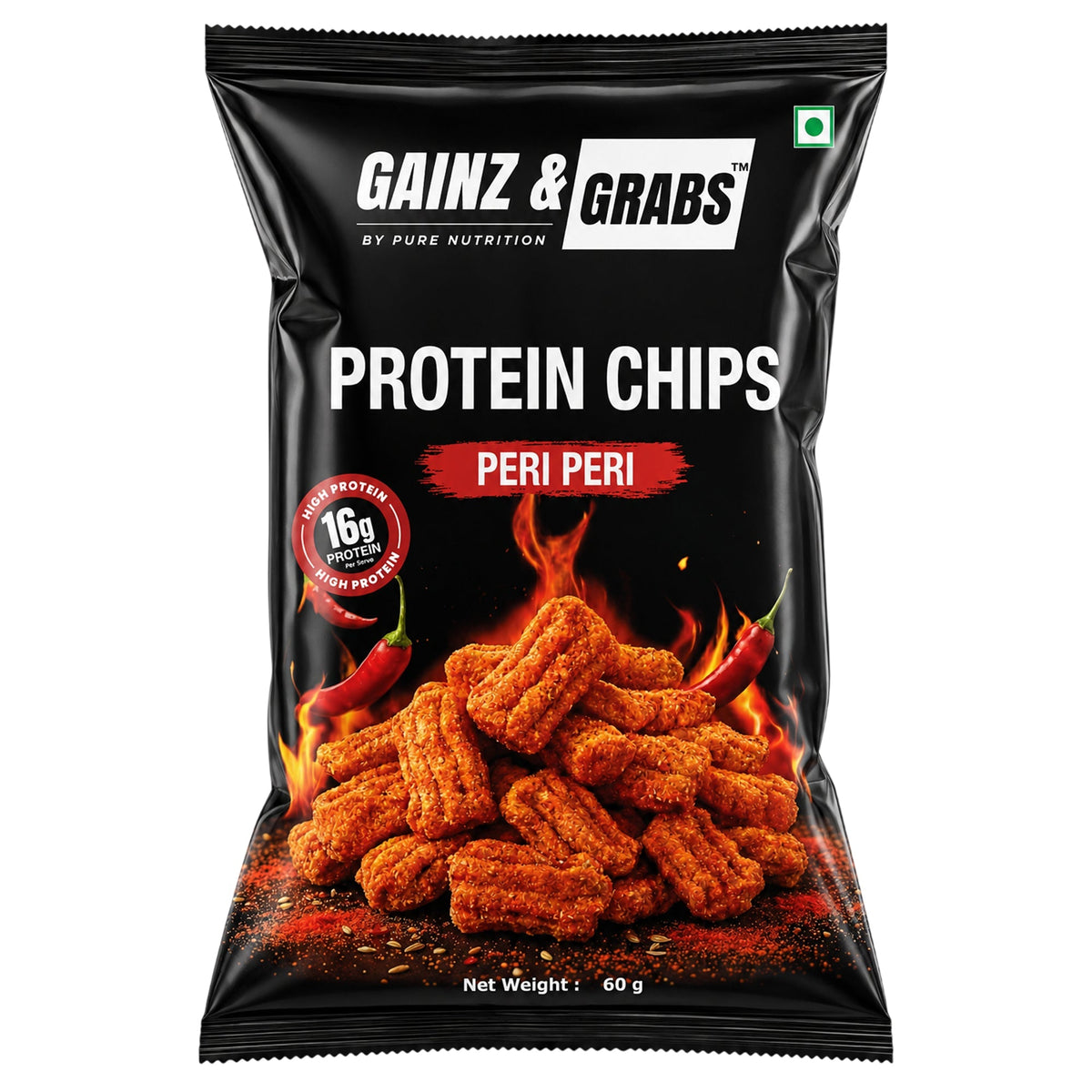 Pure Nutrition Protein Chips Peri Peri 60g | High Protein Snack | Crunchy & Tasty
