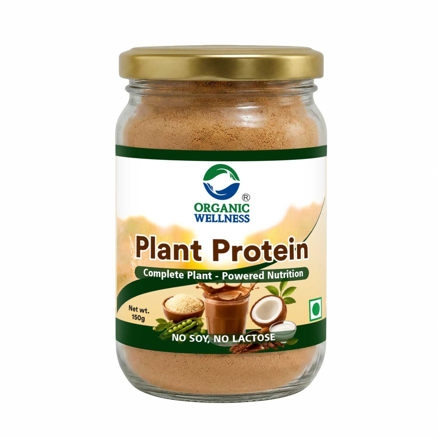 Organic Wellness Plant Protein Powder | Pea Protein Isolate &amp; Brown Rice Protein | Chocolate Flavour | No Soy, No Lactose | No Artificial Sweeteners, Flavours or Preservatives | Plant-Based Protein | 150g