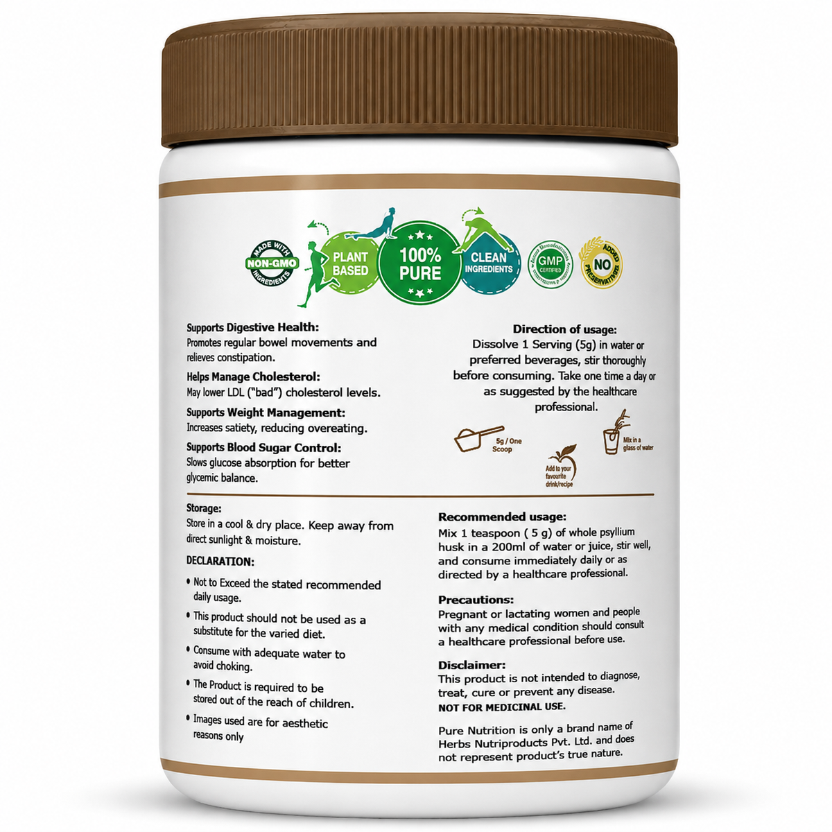 Pure Nutrition Isabgol Psyllium Husk Powder | Sat Isabgol Ki Bhusi Fiber Supplement | Supports Digestive & Gut Health | Helps Ease Irregularity & Bloating | Gluten Free, No Sugar Added - 500gm