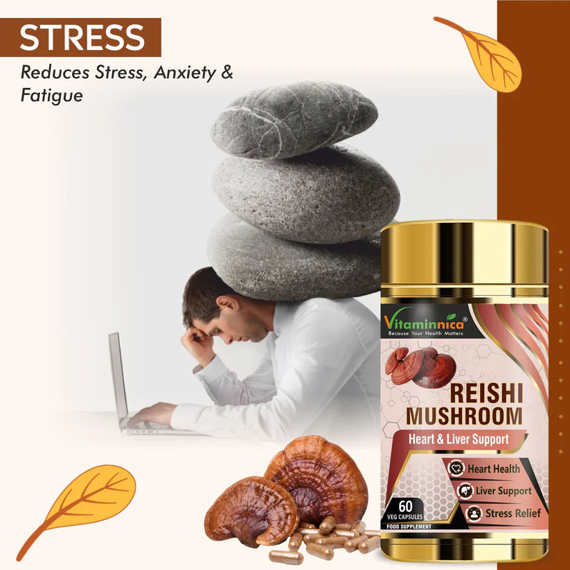 Vitaminnica Reishi Mushroom Capsules - Immune Support & Stress Relief, 60 Count