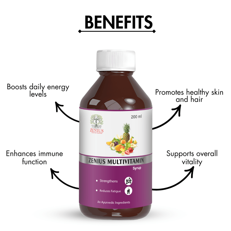 Zenius Multivitamin Syrup - Comprehensive Daily Supplement for Energy, Immunity, and Vitality - 200ml Syrup