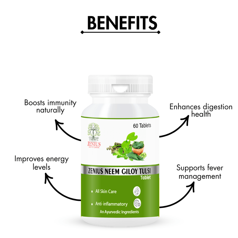 Zenius Neem Giloy Tulsi Tablets - for Immunity Boost, Detoxification, and Health Support - 60 Tablets