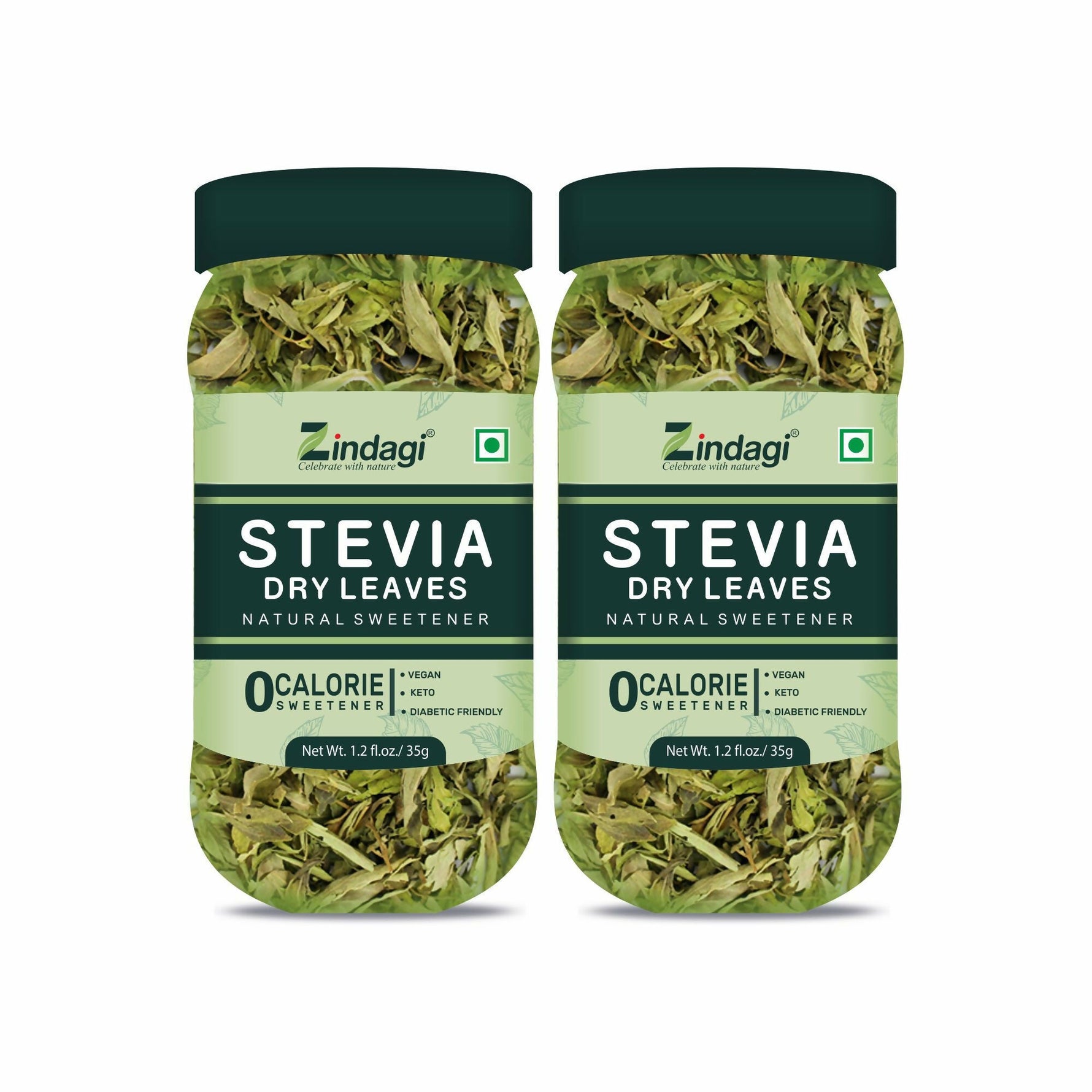Zindagi Stevia Dry Leaves - Pure Sugarfree Stevia Leaf (Pack of 2) Each 35gm