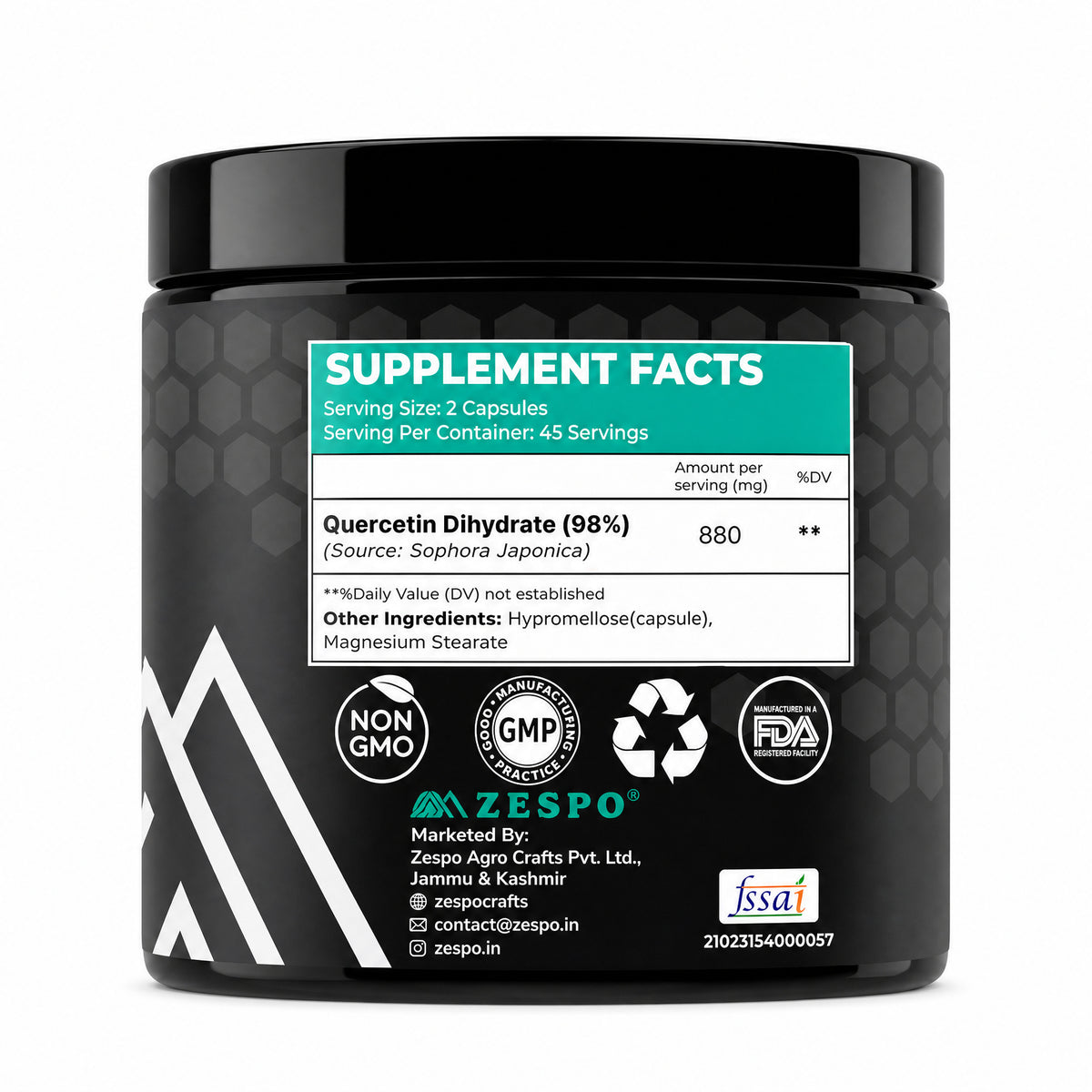 Zespo Quercetin 880 mg (Quercetin Dihydrate) | Antioxidant & Immune Support | 90 Vegan Capsules