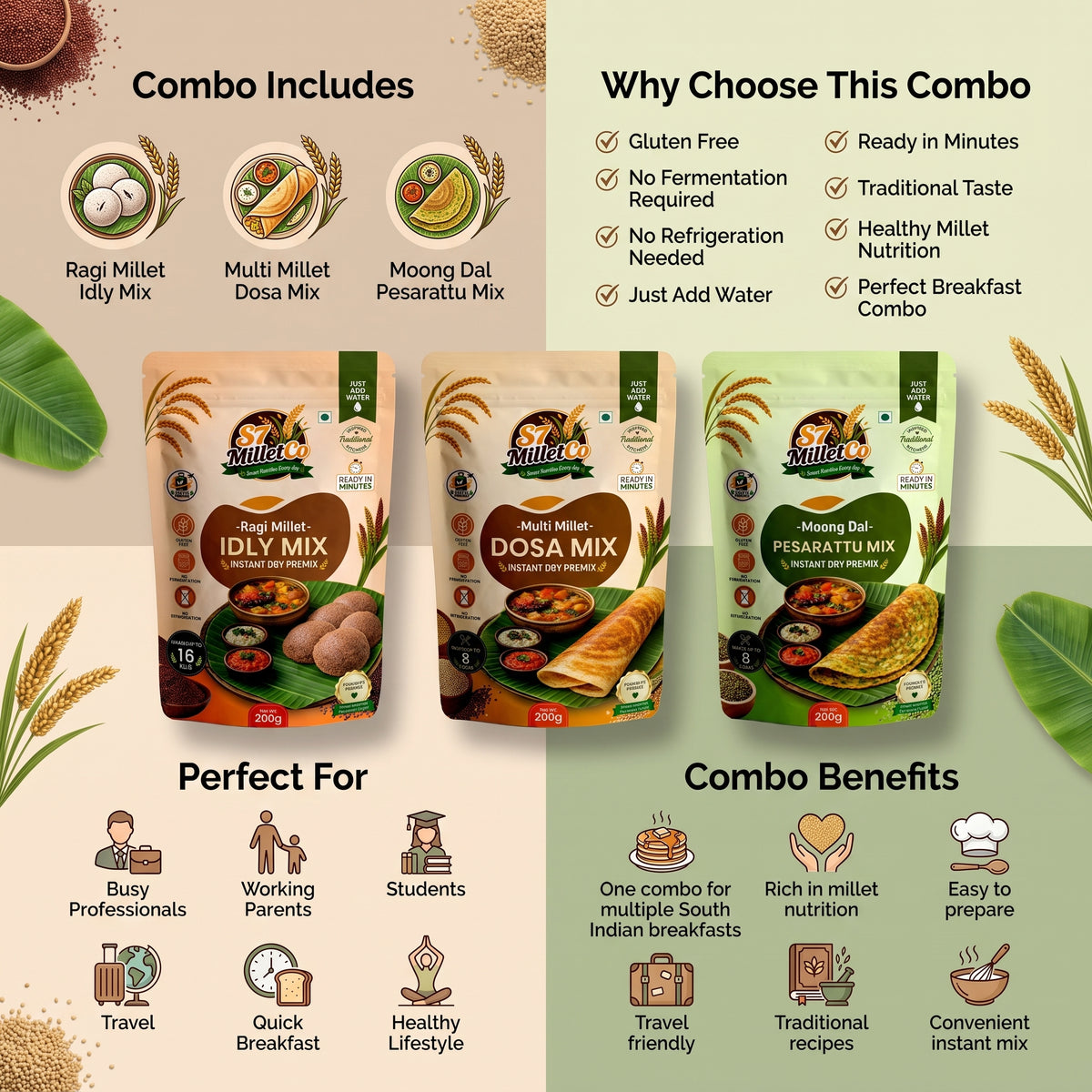 S7 MilletCo Protein Breakfast Trio | Just Add Water | 600g