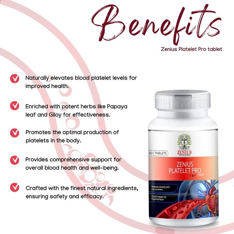 Zenius Platelet Pro Tablet - Platelet Medicine for Increasing Blood Platelets - 60 Tablets