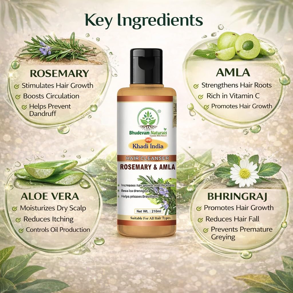 Bhudevam Naturals Khadi Rosemary & Amla Shampoo – Nourish, Repair & Smooth Hair- 210ML