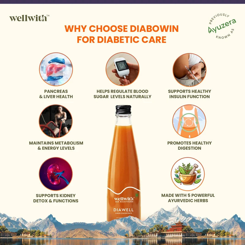 WellWith DiaWell Sea Buckthorn Juice for Blood Sugar Support (300ml)