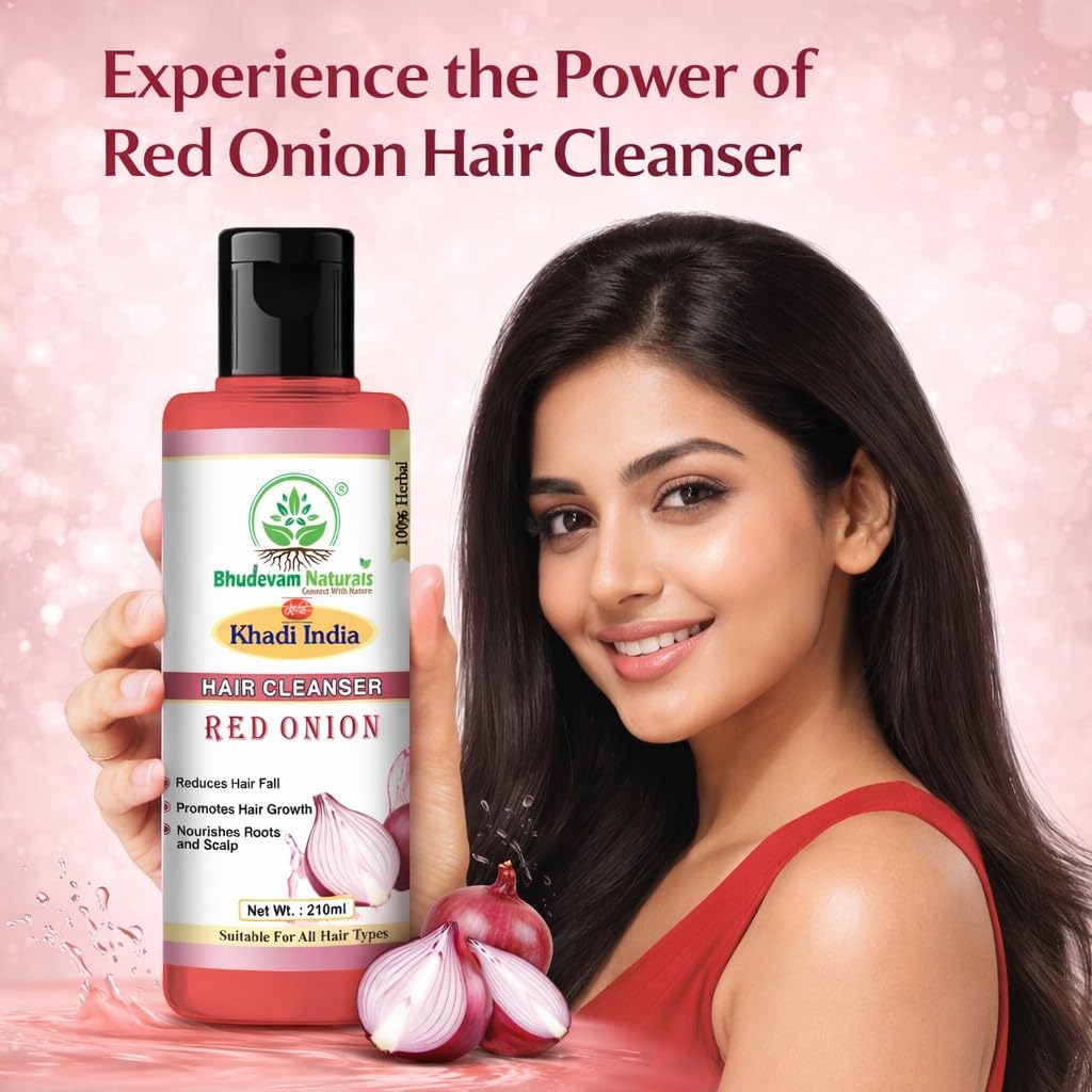 Bhudevam Naturals Khadi Red Onion Hair Shampoo – Anti-Hair Fall & Strengthening Formula- 210ML