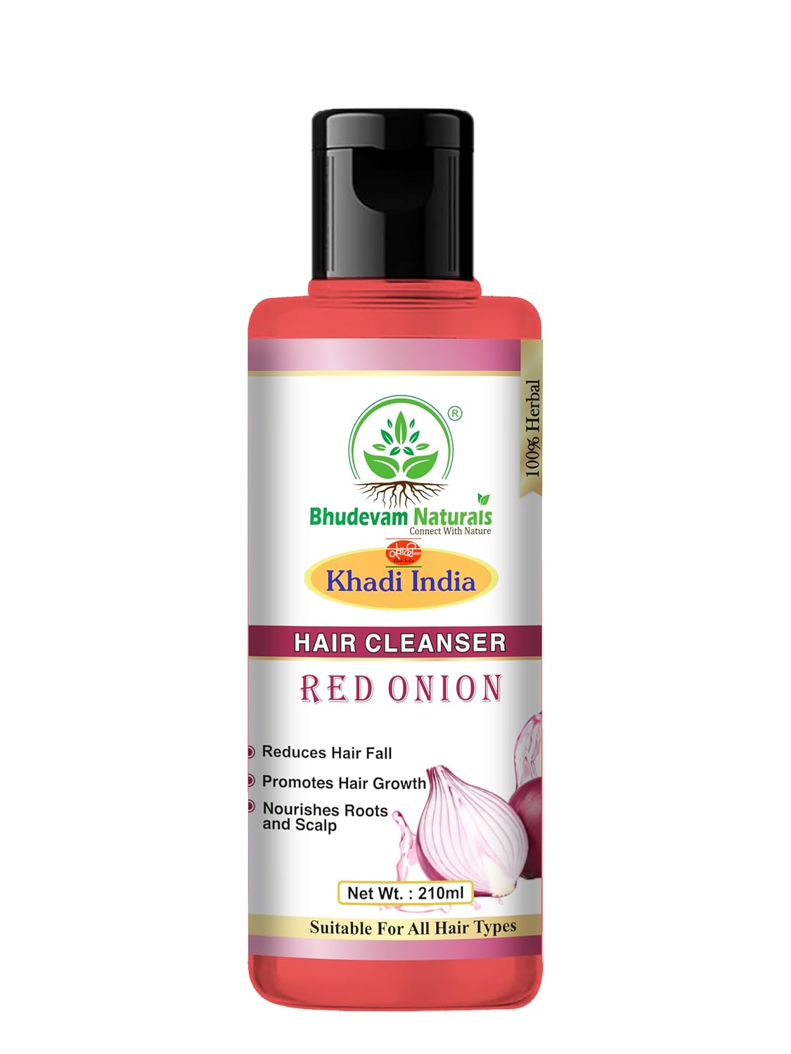 Bhudevam Naturals Khadi Red Onion Hair Shampoo – Anti-Hair Fall & Strengthening Formula- 210ML