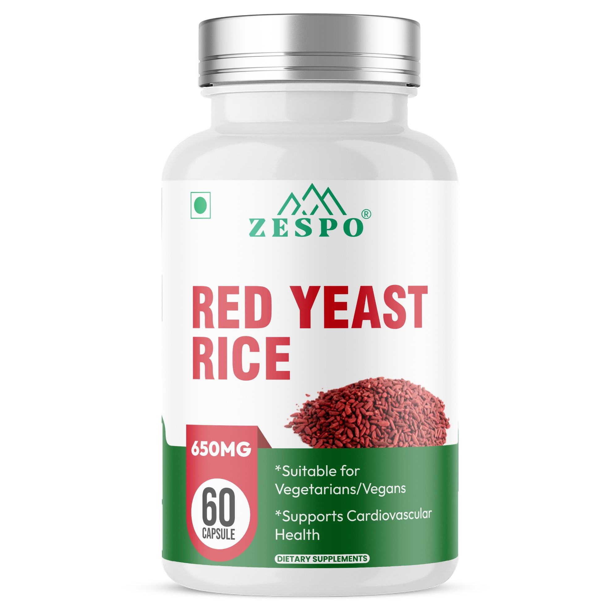 Zespo Red Yeast Rice 600 mg + CoQ10 50 mg | Heart Health & Cellular Energy Support | 1 Capsule Daily | 60 Veg Capsules