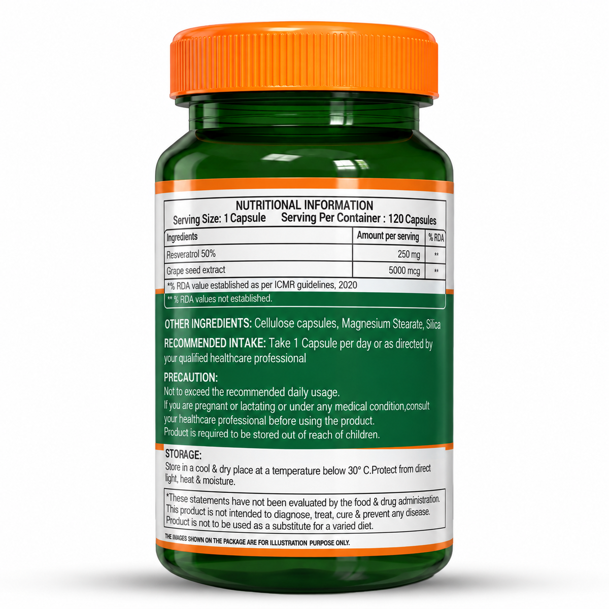 Pure Nutrition Resveratrol Capsules 255mg for Anti-Aging, Heart Health & Immunity | Powerful Antioxidant with Grape Seed Extract for Skin Radiance - 60 Capsules