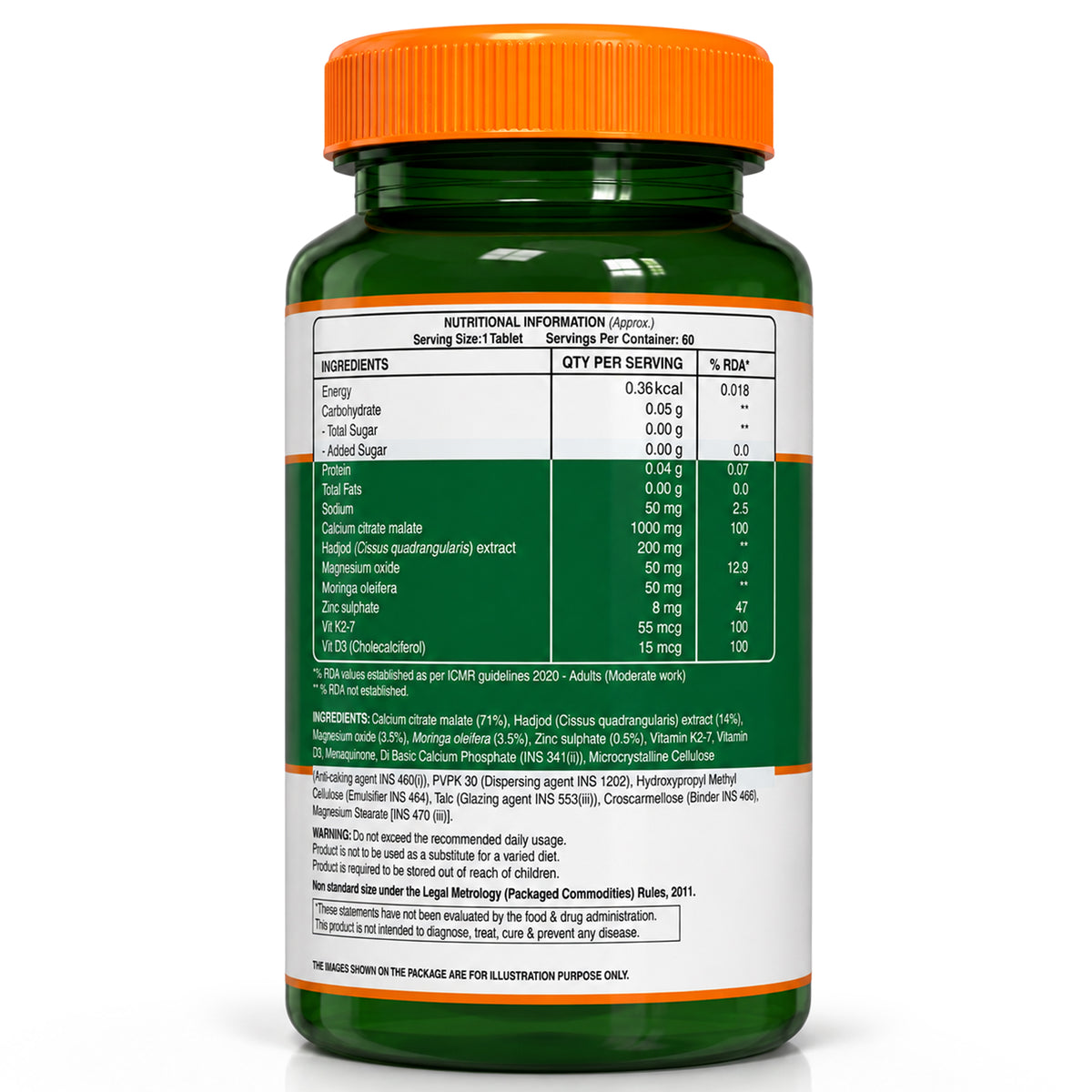 Pure Nutrition Calcium Citrate 120 Tablets with Magnesium, Zinc, Vitamin D3 & K2 (600 IU) – Supports Bone, Joint & Muscle Health, Boosts Collagen Synthesis for Men & Women