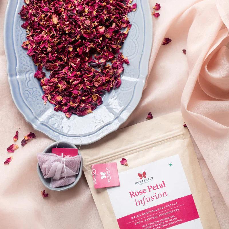 Butterfly Ayurveda Rose Petal Tea – Soothing Caffeine-Free Herbal Infusion – 20 Tea Bags