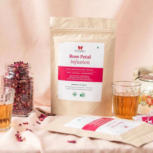 Butterfly Ayurveda Rose Petal Tea – Soothing Caffeine-Free Herbal Infusion – 20 Tea Bags