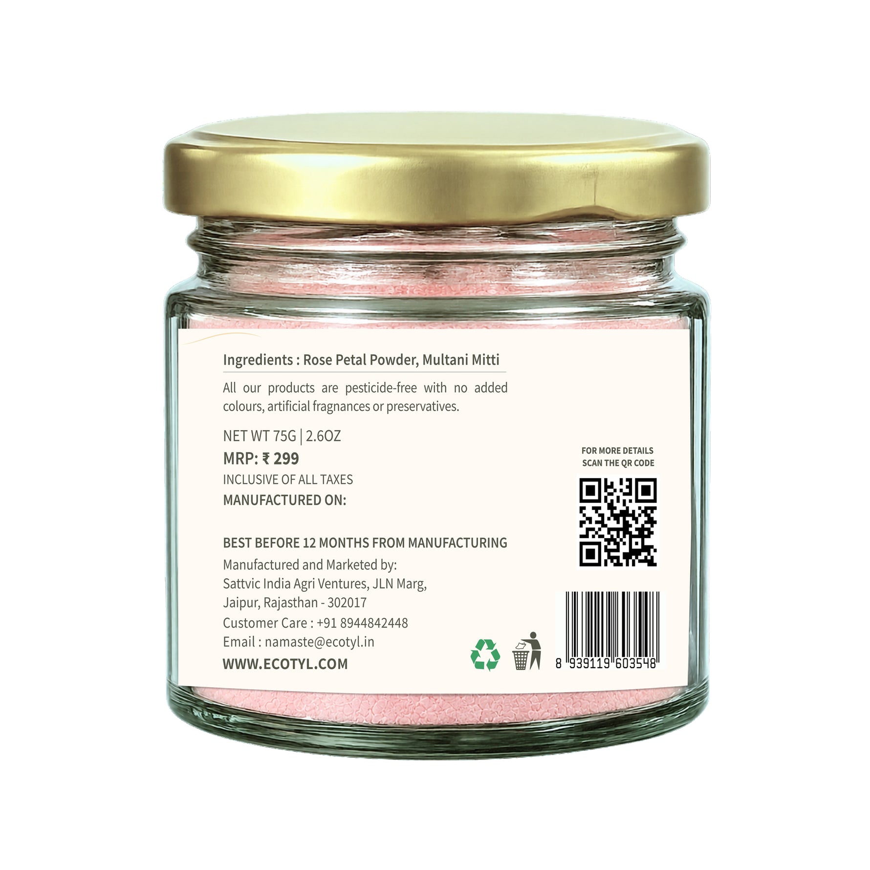Ecotyl Rose Radiance Face Pack | Skin Glow & Brightening | 75g