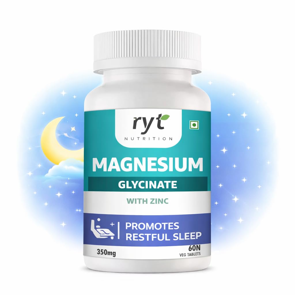 Ryt Nutrition Magnesium Glycinate with Zinc, 350mg, 60 Vegetarian Tablets, Supports Bone, Nerve and Muscle Health