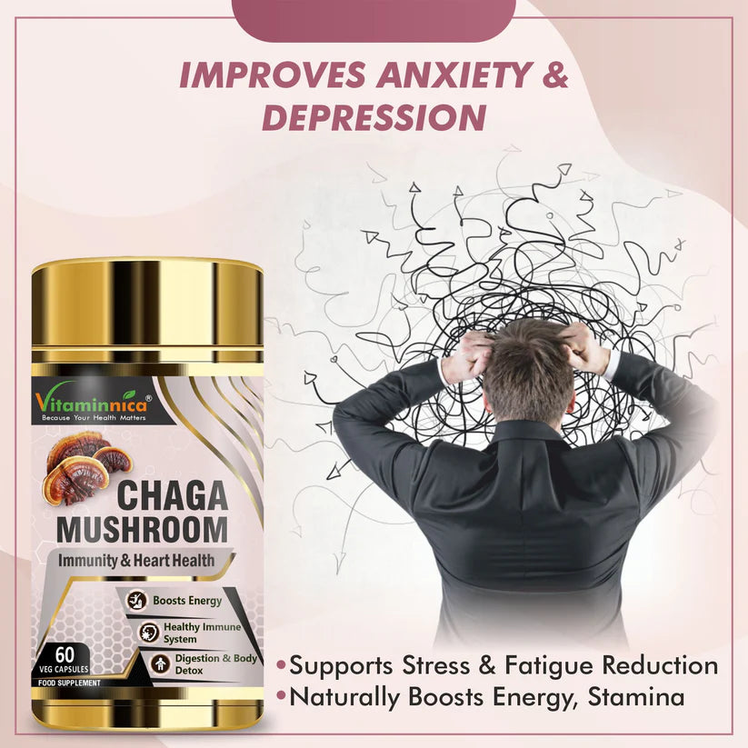 Vitaminnica Chaga Mushroom Capsules - Immune Defense & Superfood Antioxidant, 60 Count