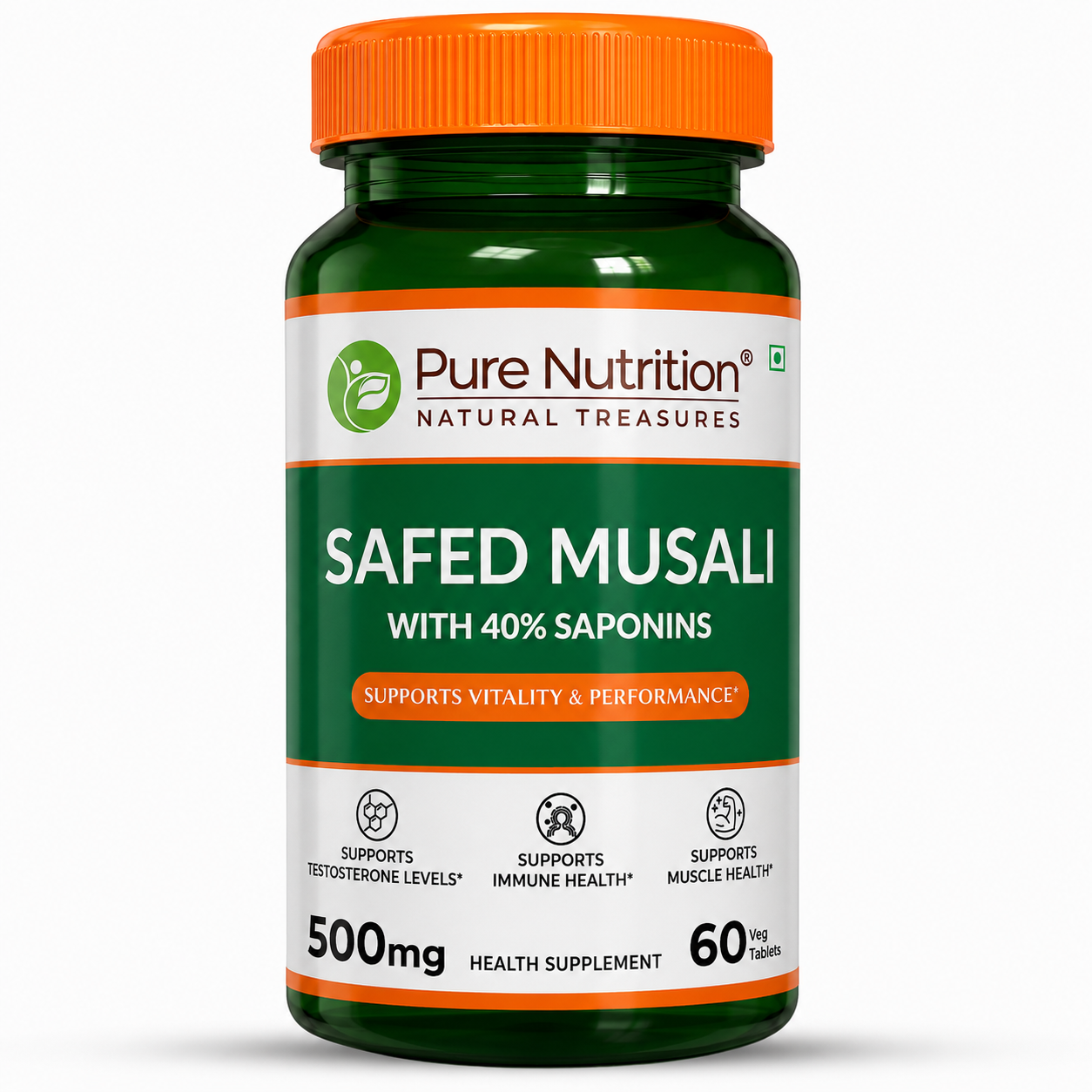 Pure Nutrition Safed Musali – 500mg, 60 Veg Tablets | Ayurvedic Herbal Supplement for Muscle Strength, Stamina, Immunity, Energy & Endurance