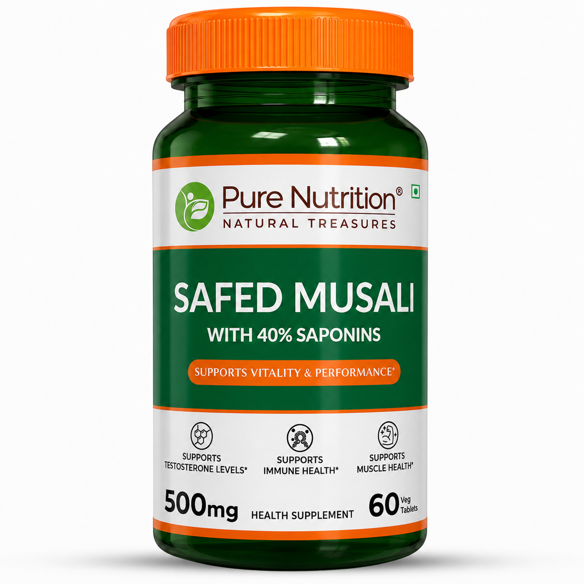 Pure Nutrition Safed Musali – 500mg, 60 Veg Tablets | Ayurvedic Herbal Supplement for Muscle Strength, Stamina, Immunity, Energy & Endurance