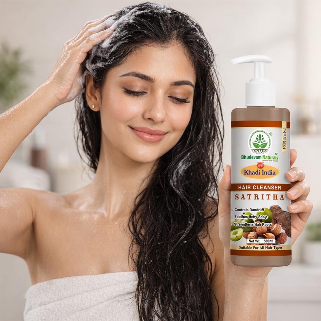 Bhudevam Naturals Khadi Satritha Hair Cleanser – Natural Care for Thick & Healthy Hair- 210ML