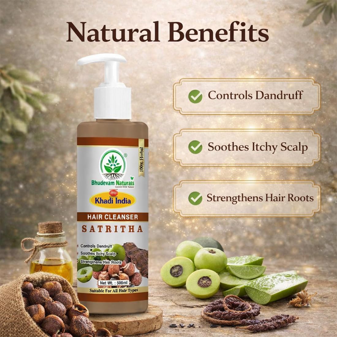 Bhudevam Naturals Khadi Satritha Hair Cleanser – Natural Care for Thick & Healthy Hair- 210ML