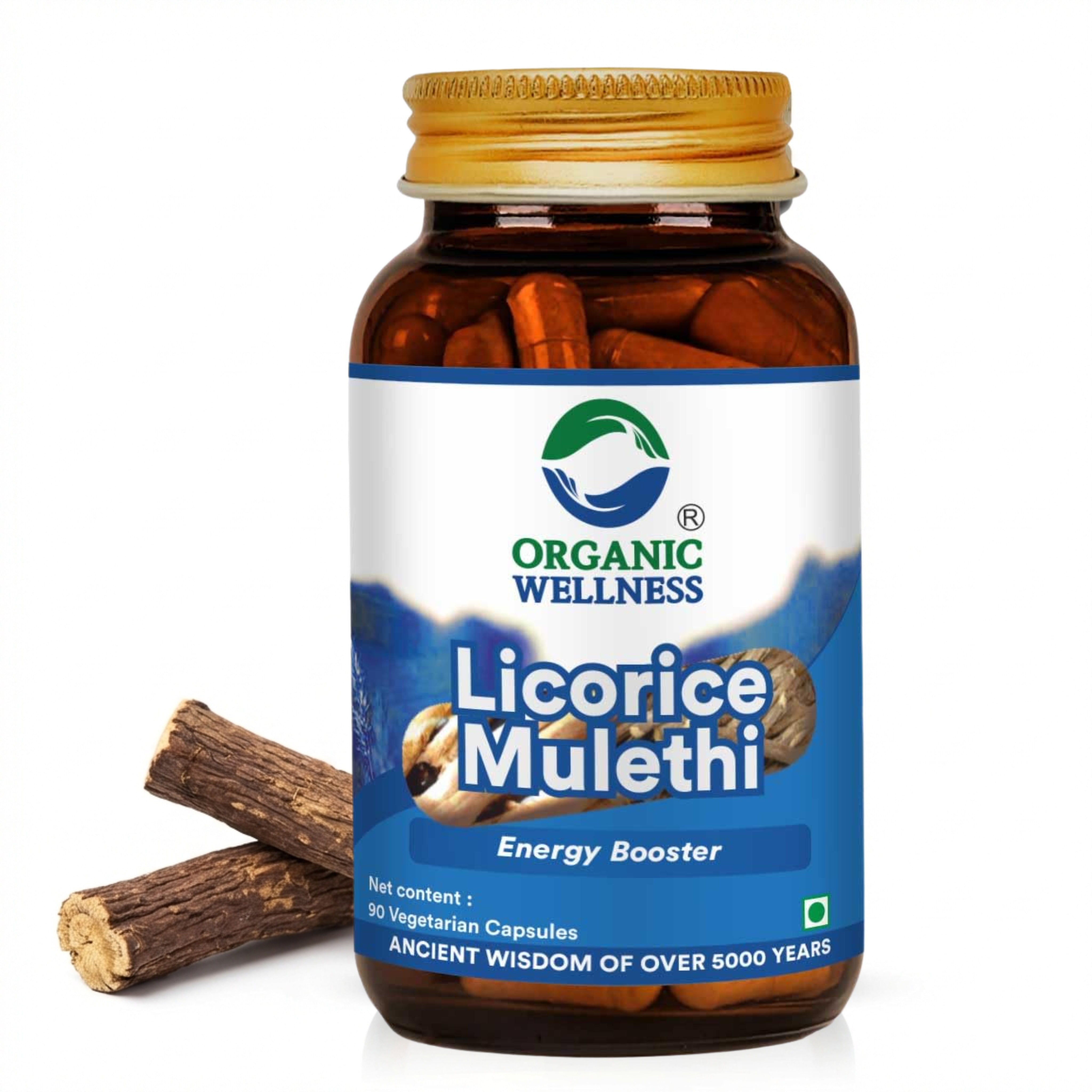 Organic Wellness Licorice Capsules -  90 Capsules Bottle