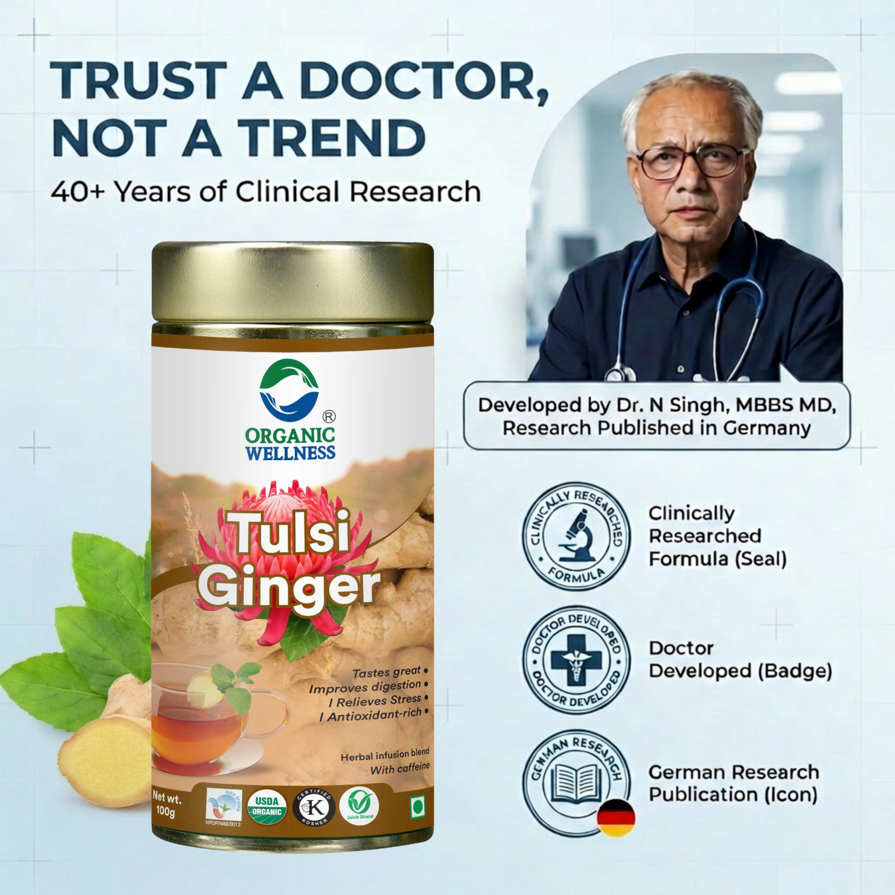 Organic Wellness Tulsi Ginger 100 grams Tin Pack