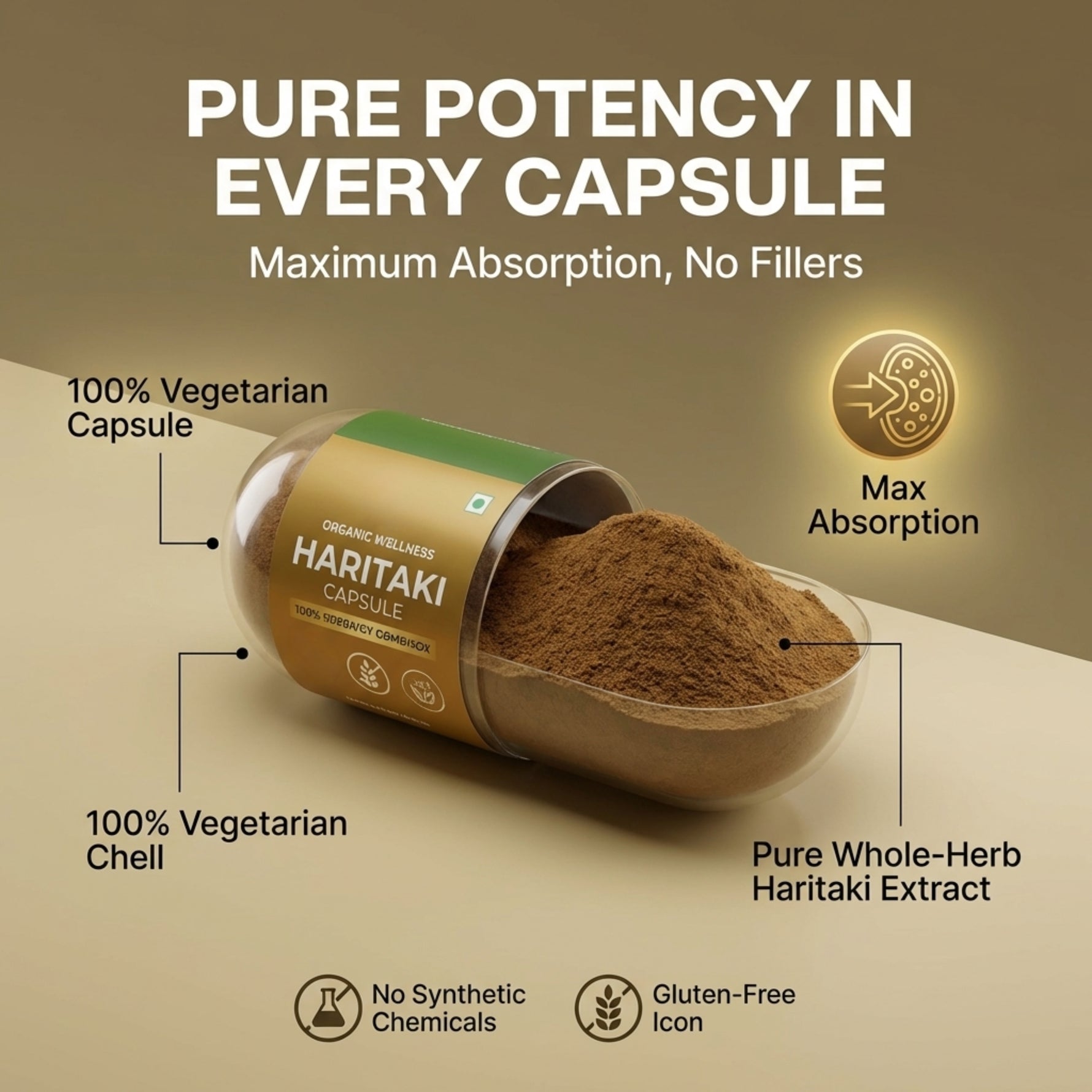 Organic Wellness Haritaki Capsules -  90 Capsules Bottle