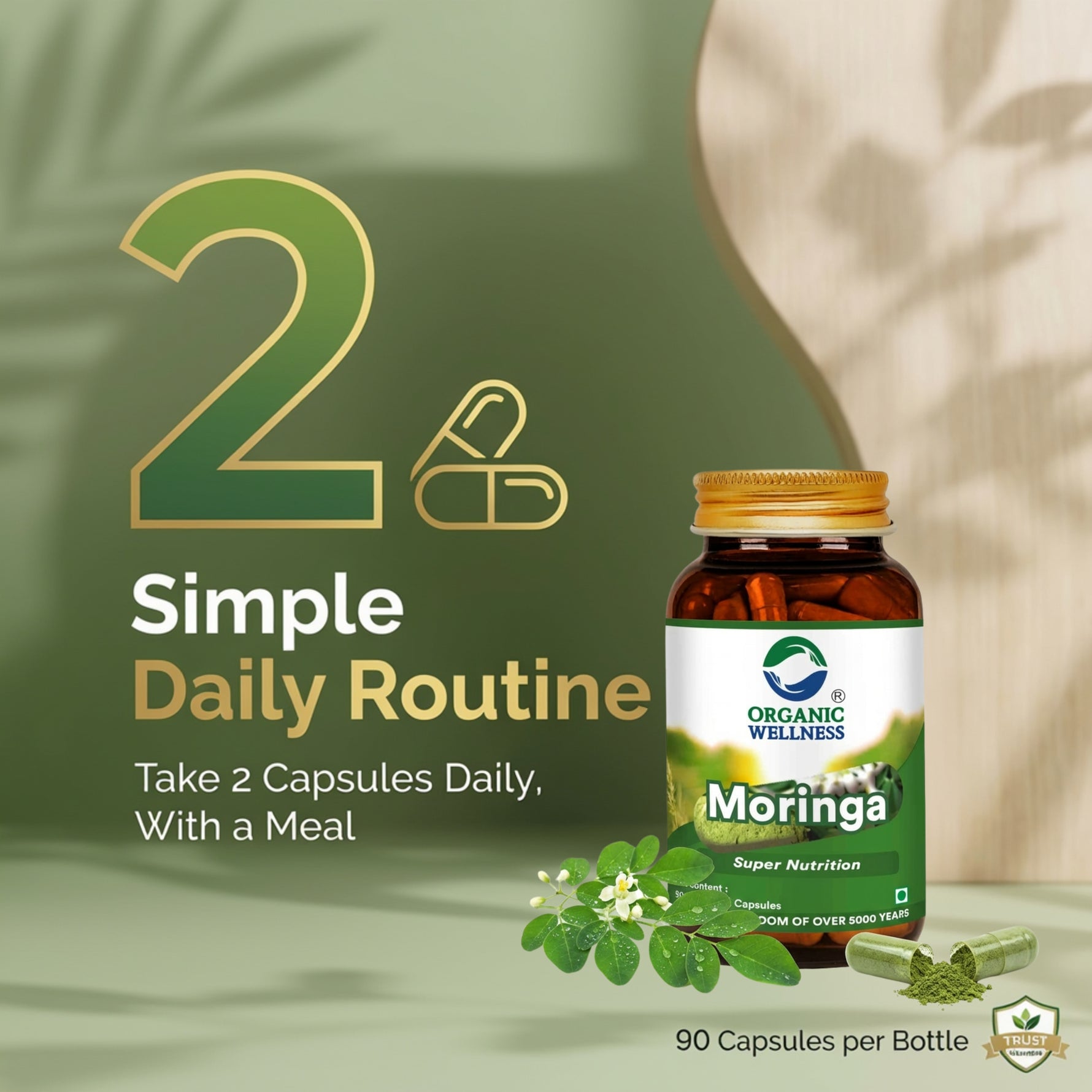 Organic Wellness Moringa Essential Nutrition Capsules  - 90 N Veg Capsules
