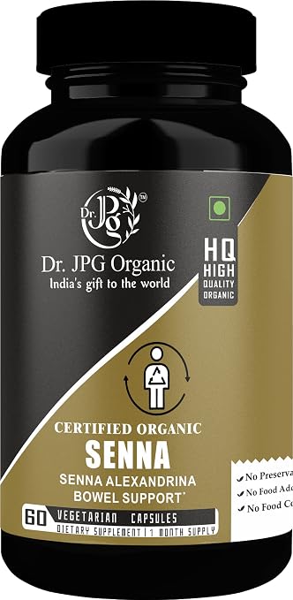 Dr. JPG Organic Senna Capsules For Bowel Support 60 Veg. Capsules 650mg | Senna Alexandrina | INDIA ORGANIC Certified. (Pack Of 1)