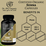 Dr. JPG Organic Senna Capsules For Bowel Support 60 Veg. Capsules 650mg | Senna Alexandrina | INDIA ORGANIC Certified. (Pack Of 1)