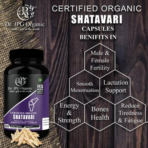 DR. JPG Organic Shatavari Capsules (500mg, 60 Veg Capsules) | Supports Women’s Health & Hormonal Balance | 100% Certified Organic