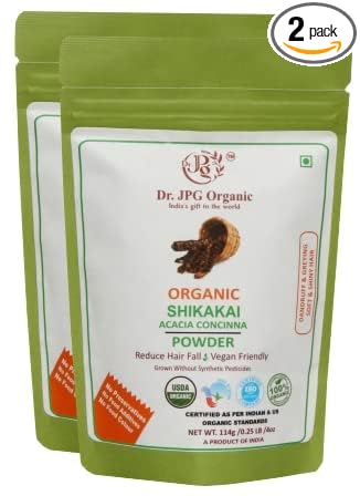 Dr. JPG Organic Shikakai Powder (228g) | An Herb For Hair Fall & Greying Hair | Acacia concinna | INDIA ORGANIC Certified | 114g Pack Of 2