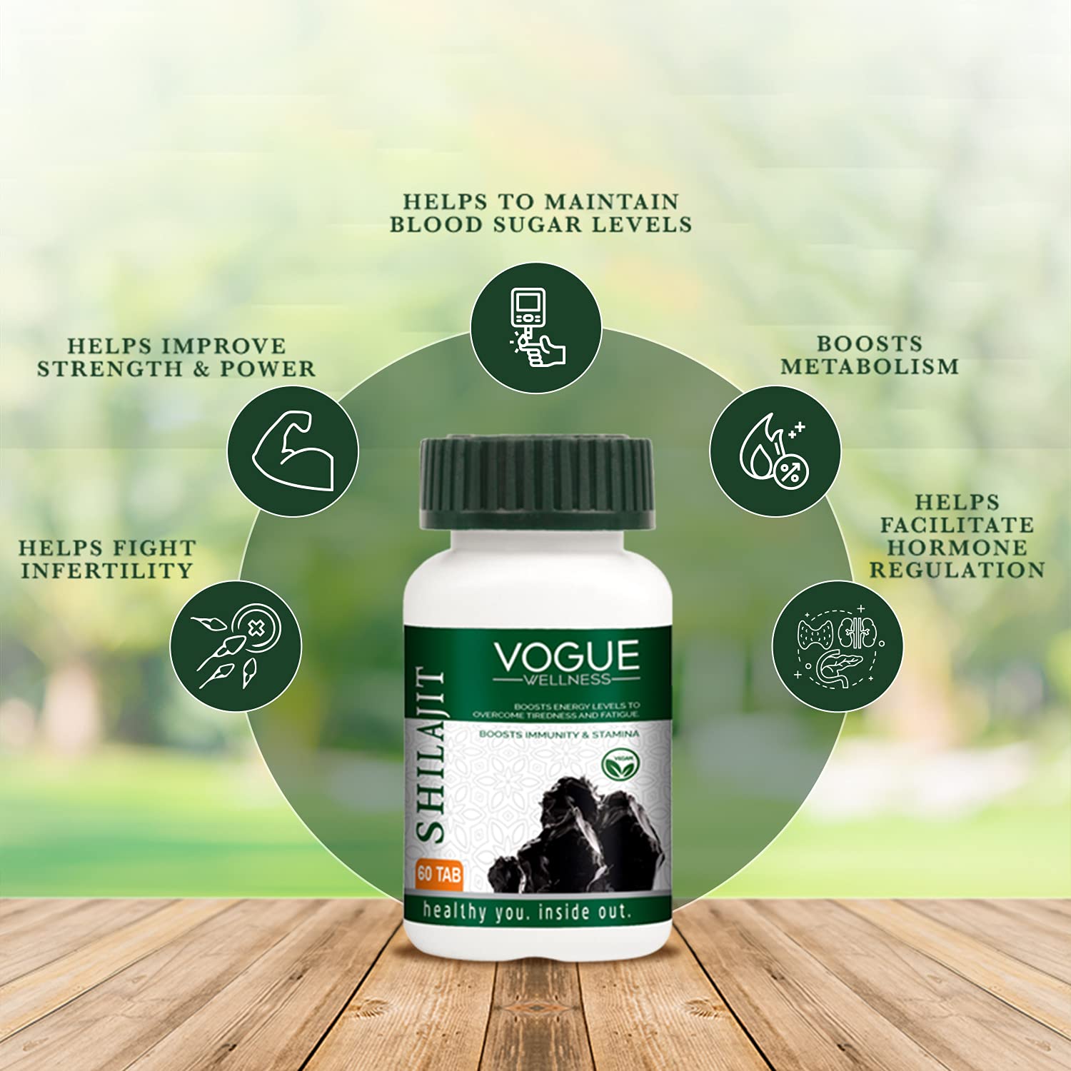 Vogue Wellness Shilajit Tablets | Himalayan Shilajit Extract | Ayurvedic Herbal Supplement for Energy, Stamina, Strength & Overall Vitality | 60 Vegetarian Tablets