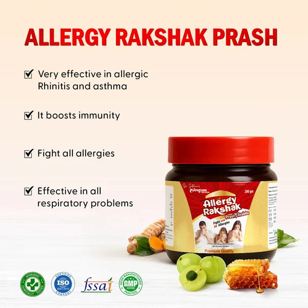 Arogyam Allergy Rakshak Combo – Ayurvedic Herbal Support for Sneezing, Sinus, Cold & Allergy Symptoms – 200g + 20g