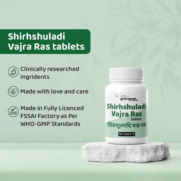 Dr. Satnam’s Arogyam Ayurveda Shirhshuladi Vajra Ras (60 Tablets) | Classical Herbo-Mineral Formulation for Chronic Headaches, Migraines & Sinus Neuralgia