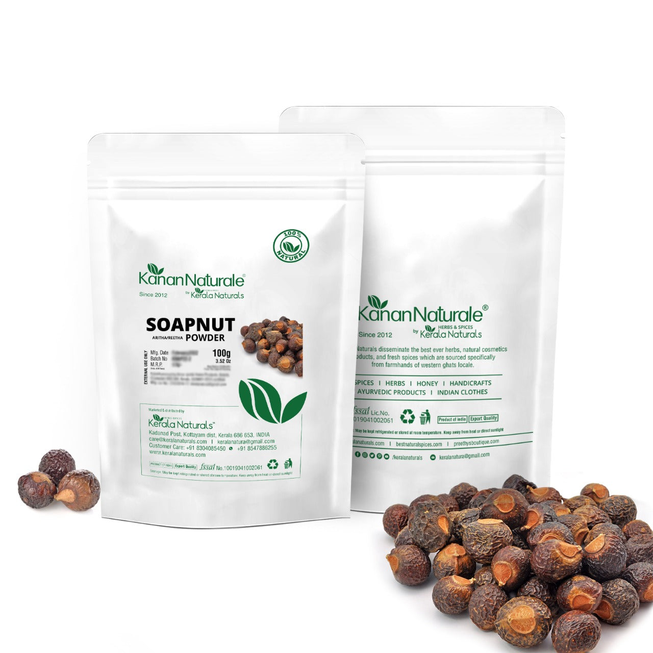 Kerala Naturals Soapnut Powder (Aritha / Reetha Powder) 100g - Advanced Sulfate Free Scalp Cleanser