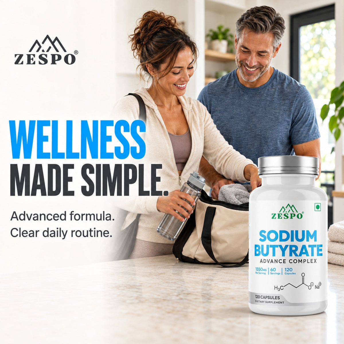 Zespo Sodium Butyrate Advanced Complex 1,350 mg | with Tributyrin, Calcium BHB & Baobab | Gut Health & Digestive Support | 120 Veg Capsules