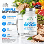 Zespo Sodium Butyrate Advanced Complex 1,350 mg | with Tributyrin, Calcium BHB & Baobab | Gut Health & Digestive Support | 120 Veg Capsules