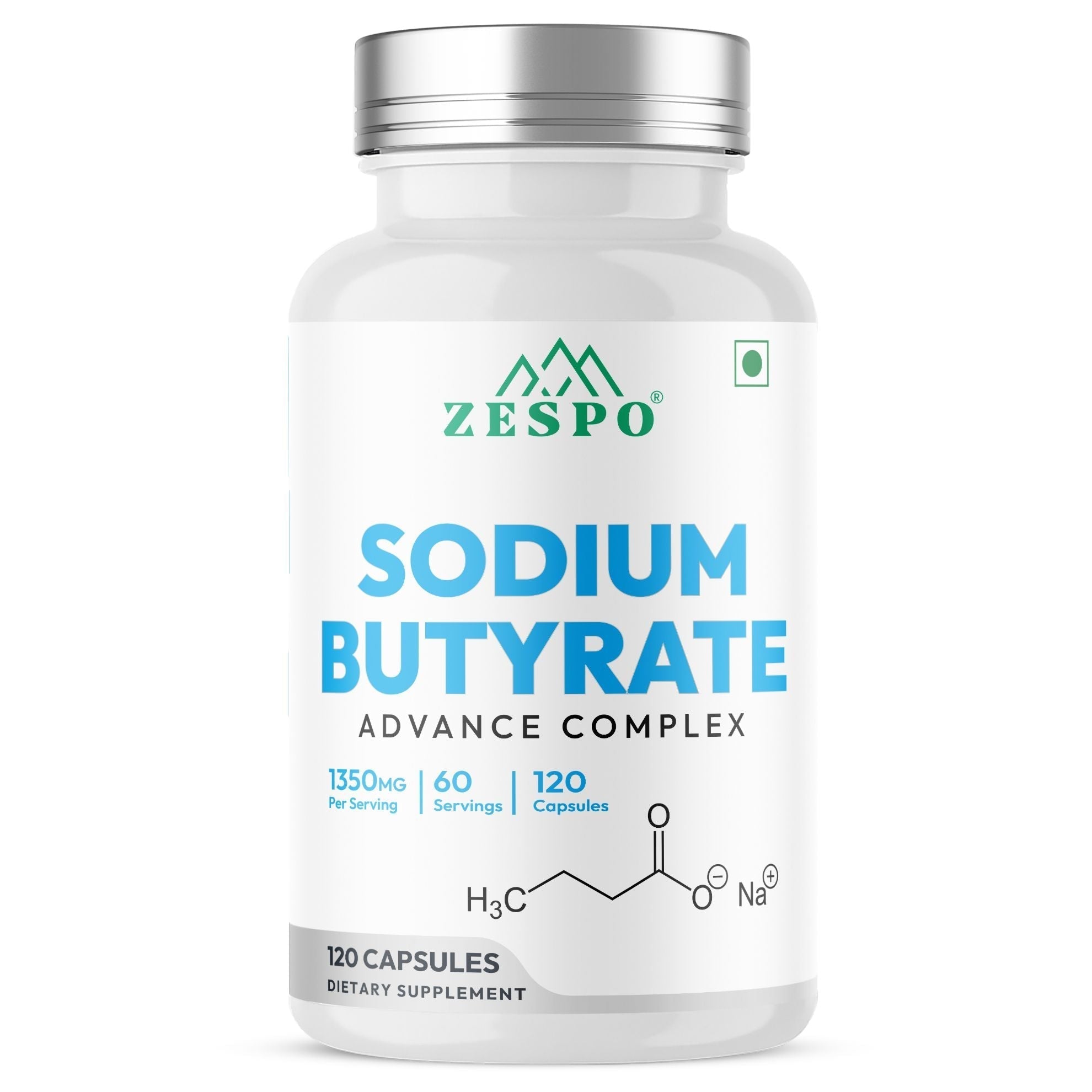 Zespo Sodium Butyrate Advanced Complex 1,350 mg | with Tributyrin, Calcium BHB & Baobab | Gut Health & Digestive Support | 120 Veg Capsules