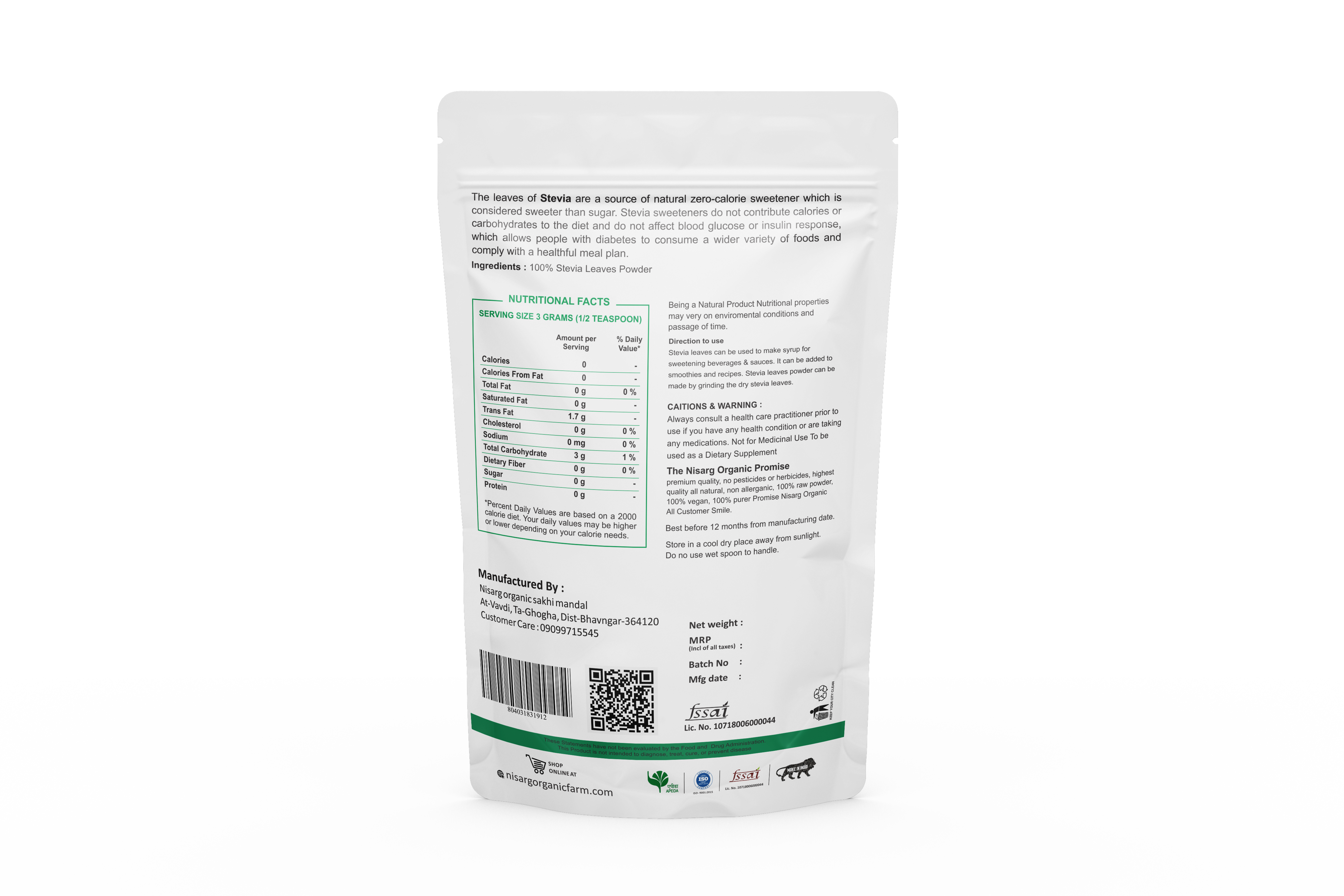 Nisarg Organic Farm Stevia Leaf Powder