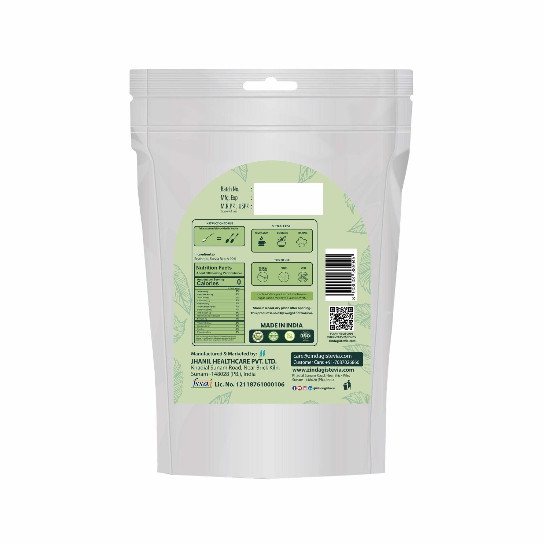 Zindagi Stevia Powder (Rab A 99%) Extract | Stevia Sugar Free Powder | Diabetic Friendly Sweetener | 1kg