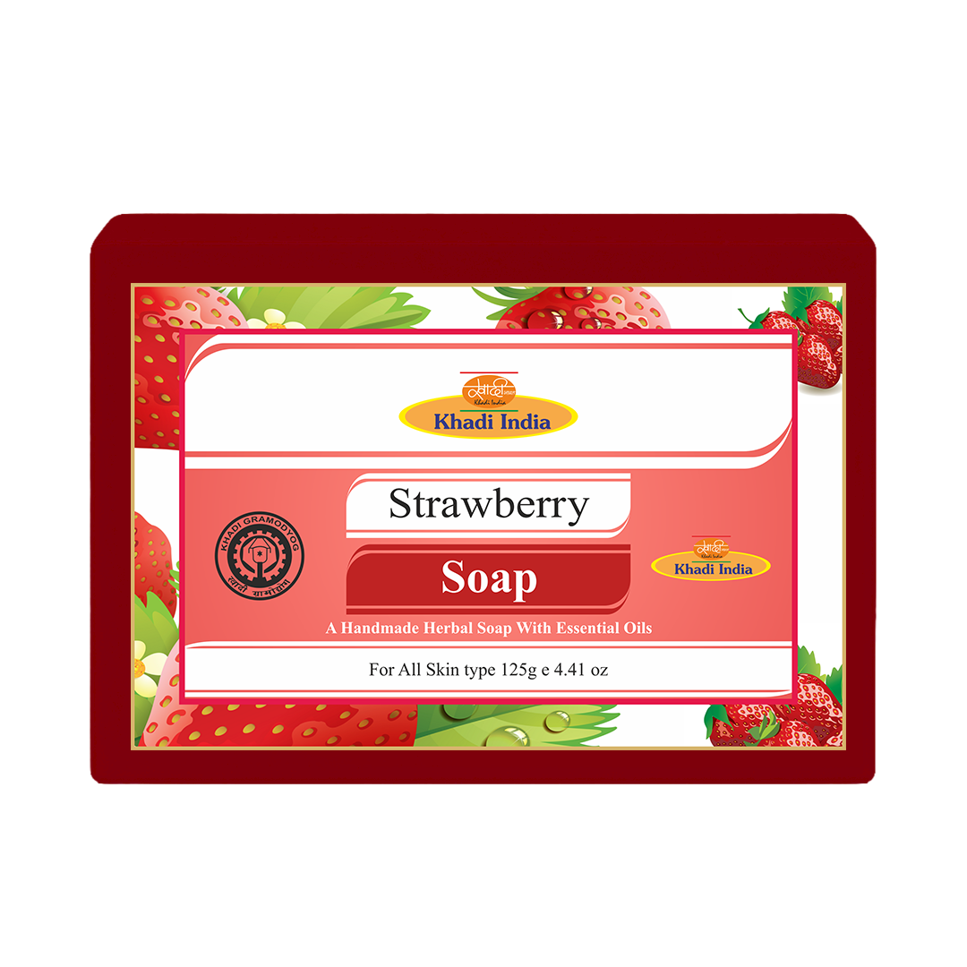 Khadi Care Herbal Strawberry Soap for Skin Brightening & Glow - 125g