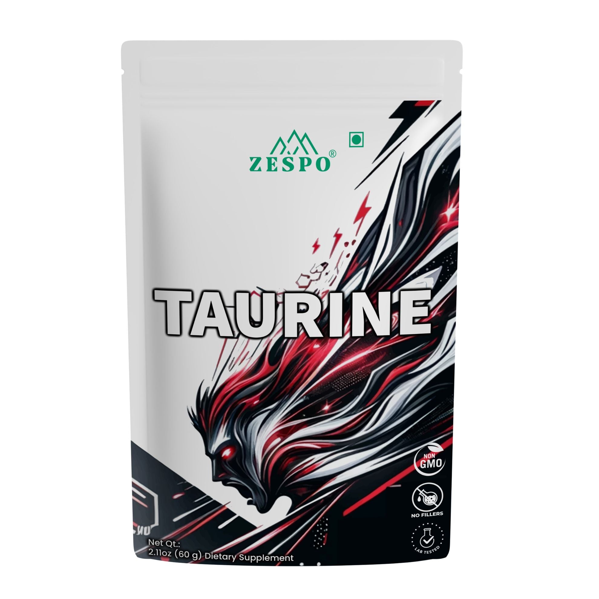 Zespo Taurine Powder 1,000 mg | Pure Taurine Amino Acid | Energy & Active Lifestyle Support | 60 Servings | 60 g