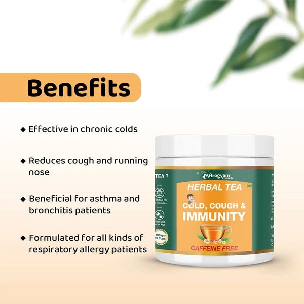 Arogyam Herbal Tea for Cough, Cold & Immunity – Caffeine-Free Herbal Tea for Respiratory & Immune Wellness Support – 100g
