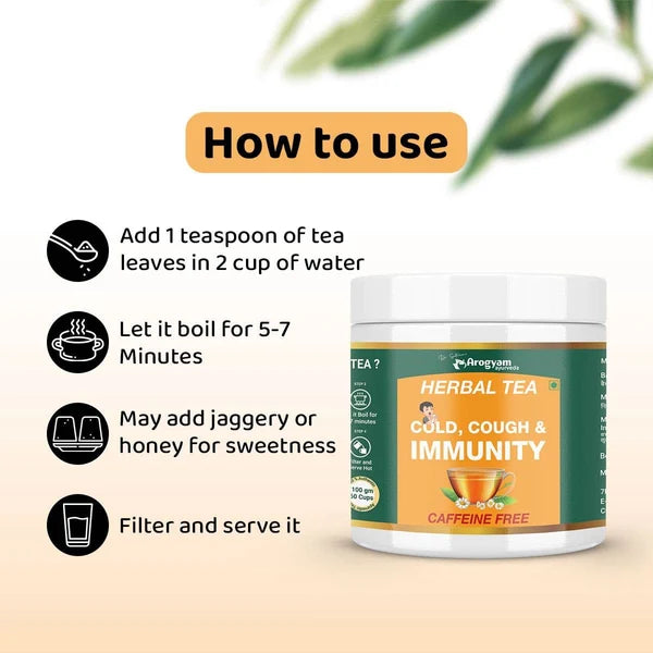 Arogyam Herbal Tea for Cough, Cold & Immunity – Caffeine-Free Herbal Tea for Respiratory & Immune Wellness Support – 100g
